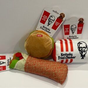 Kentucky Fried Chicken Plush Squeaky Dog Toy Set Chicken Sandwich Wrap & Box